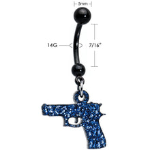 Load image into Gallery viewer, Blue Glitter Gun Dangle Belly Ring
