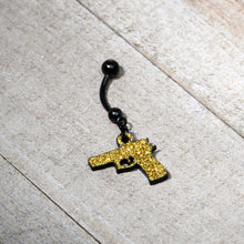 Load image into Gallery viewer, Yellow Glitter Gun Dangle Belly Ring
