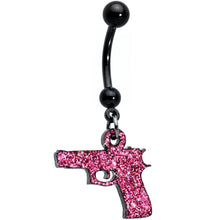 Load image into Gallery viewer, Pink Glitter Gun Dangle Belly Ring
