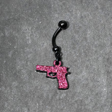 Load image into Gallery viewer, Pink Glitter Gun Dangle Belly Ring
