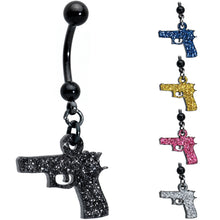 Load image into Gallery viewer, Pink Glitter Gun Dangle Belly Ring
