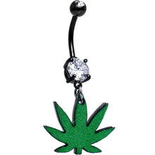 将图片加载到图库查看器，Double Gem Green Marijuana Pot Leaf Black Dangle Belly Ring
