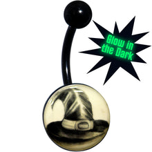 Load image into Gallery viewer, Black Titanium Magic Witch Hat Glow in the Dark Belly Ring

