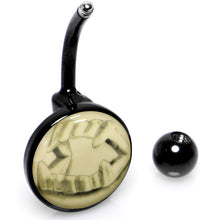 Load image into Gallery viewer, Black Titanium Fearsome Fangs Glow in the Dark Belly Ring

