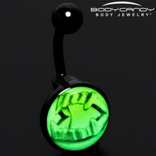 Load image into Gallery viewer, Black Titanium Fearsome Fangs Glow in the Dark Belly Ring
