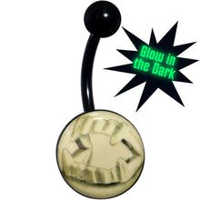 Load image into Gallery viewer, Black Titanium Fearsome Fangs Glow in the Dark Belly Ring
