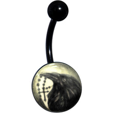 Load image into Gallery viewer, Black Titanium Raven and Cross Glow in the Dark Belly Ring
