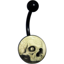 将图片加载到图库查看器，Black Titanium Webbed Skull Glow in the Dark Belly Ring
