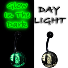 Load image into Gallery viewer, Black Titanium RIP Tombstone Glow in the Dark Belly Ring
