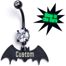 将图片加载到图库查看器，Custom Black Bat Glow in the Dark Personalized Dangle Belly Ring
