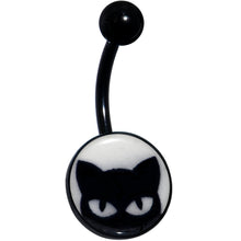 Load image into Gallery viewer, Black Glow in the Dark Peeking Black Cat Belly Ring by Onyx O
