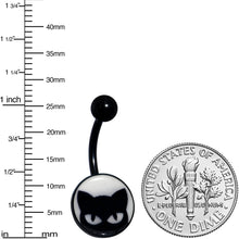 Load image into Gallery viewer, Black Glow in the Dark Peeking Black Cat Belly Ring by Onyx O

