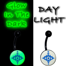 将图片加载到图库查看器，Black Anodized Glow in the Dark Evil Eye Belly Ring by Onyx O
