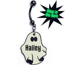Load image into Gallery viewer, Custom Black Glow In The Dark Halloween Ghost Dangle Belly Ring
