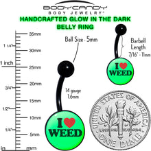 Load image into Gallery viewer, Black Anodized Glow in the Dark I Love Weed Belly Ring by Onyx O
