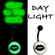 将图片加载到图库查看器，Black Glow in the Dark Lipstick Kiss Mark Belly Ring by Onyx O
