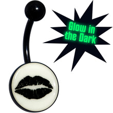将图片加载到图库查看器，Black Glow in the Dark Lipstick Kiss Mark Belly Ring by Onyx O
