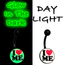 Load image into Gallery viewer, Black Glow in the Dark I Love Me Belly Ring by Onyx O
