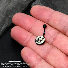 Load image into Gallery viewer, Black Anodized Glow in the Dark Kitty Cat Belly Ring by Onyx O

