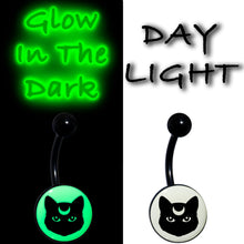 Load image into Gallery viewer, Glow in the Dark Mystic Kitty Cat Belly Ring by Onyx O
