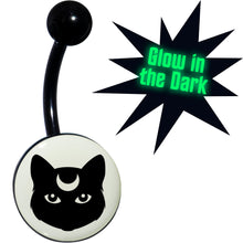 Load image into Gallery viewer, Glow in the Dark Mystic Kitty Cat Belly Ring by Onyx O
