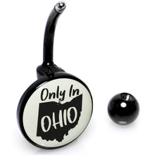 Load image into Gallery viewer, Glow in the Dark Black Only in Ohio Belly Ring by Onyx O
