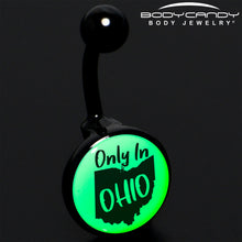 Load image into Gallery viewer, Glow in the Dark Black Only in Ohio Belly Ring by Onyx O
