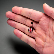 Load image into Gallery viewer, Black Glow in the Dark Holiday Peppermint Candy Belly Ring by Onyx O
