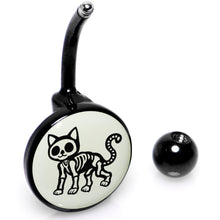 将图片加载到图库查看器，Black Anodized Glow in the Dark Skeleton Kitty Cat Belly Ring by Onyx O
