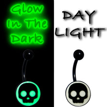 Load image into Gallery viewer, Glow in the Dark Simple Skull Belly Ring by Onyx O
