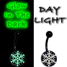 Load image into Gallery viewer, Black Glow in the Dark Holiday Snowflake Belly Ring by Onyx O
