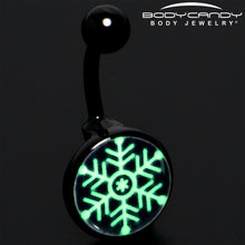Load image into Gallery viewer, Black Glow in the Dark Holiday Snowflake Belly Ring by Onyx O
