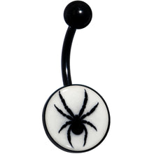 Load image into Gallery viewer, Black Glow in the Dark Black Widow Spider Belly Ring by Onyx O
