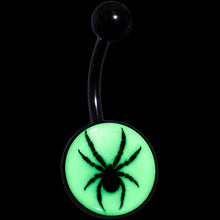 Load image into Gallery viewer, Black Glow in the Dark Black Widow Spider Belly Ring by Onyx O
