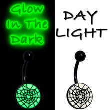 Load image into Gallery viewer, Black Glow in the Dark Heart Spider Web Belly Ring by Onyx O
