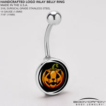 Load image into Gallery viewer, Orange Pumpkin Cat Jack-O-Lantern Belly Ring by Onyx O
