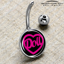Load image into Gallery viewer, Hollow Heart Doll Word Belly Ring by Onyx O
