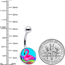 Load image into Gallery viewer, Rainbow Sea Floating Flamingo Belly Ring by Onyx O
