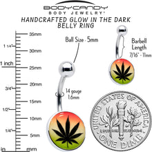 将图片加载到图库查看器，Steel Glow in the Dark Rainbow Ganja Leaf Belly Ring
