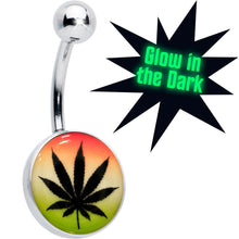 将图片加载到图库查看器，Steel Glow in the Dark Rainbow Ganja Leaf Belly Ring
