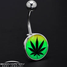 将图片加载到图库查看器，Steel Glow in the Dark Rainbow Ganja Leaf Belly Ring
