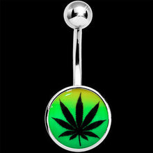 将图片加载到图库查看器，Steel Glow in the Dark Rainbow Ganja Leaf Belly Ring
