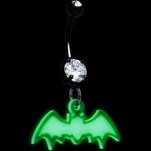 Load image into Gallery viewer, Glow in the Dark Dangle Bat Belly Ring by Onyx O
