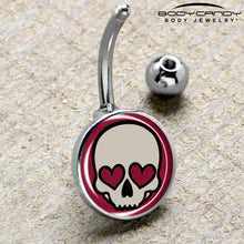Load image into Gallery viewer, Valentine Heart Skull Belly Ring
