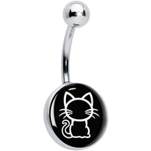 Load image into Gallery viewer, Black and White Kitty Cat Belly Ring by Onyx O
