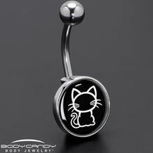 Load image into Gallery viewer, Black and White Kitty Cat Belly Ring by Onyx O
