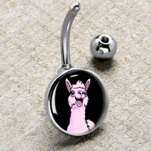 Load image into Gallery viewer, Pink Happy Llama Belly Ring by Onyx O
