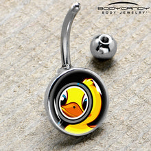 Load image into Gallery viewer, Magnified Yellow Duck Belly Ring by Onyx O
