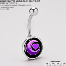 Load image into Gallery viewer, Crescent Moon Heart Belly Ring by Onyx O
