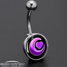 Load image into Gallery viewer, Crescent Moon Heart Belly Ring by Onyx O
